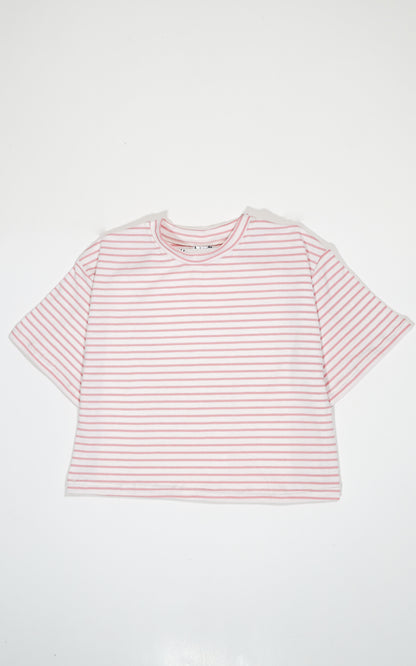 CAMISETA  RAYAS BLANCA Y ROSA