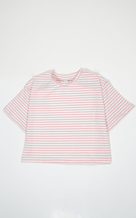 CAMISETA  RAYAS BLANCA Y ROSA