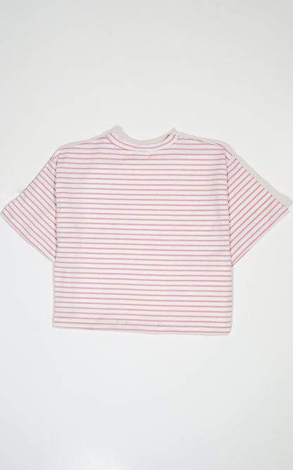 CAMISETA  RAYAS BLANCA Y ROSA