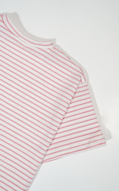 CAMISETA  RAYAS BLANCA Y ROSA